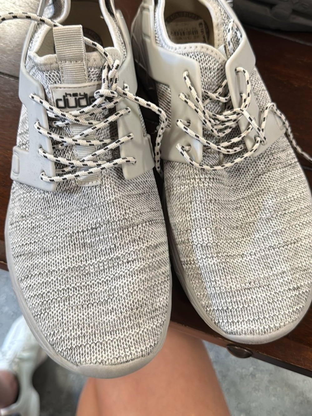 Hey Dude Men's Light Gray Knit Sneakers with White Accents